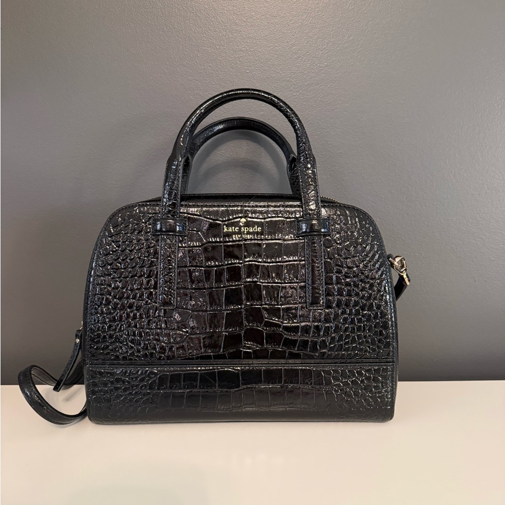 Kate Spade, Felix Riverside Med Black Leather Satchel Handbag,Crossbody